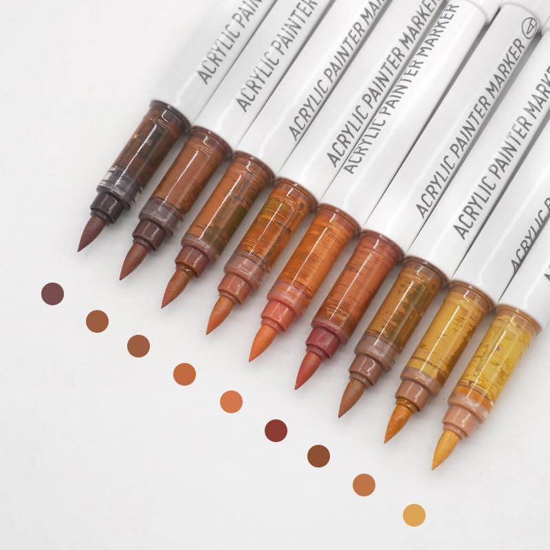 Yolaka Water Based Acrylic Paint Markers, 9 Colors Acrylic Paint Pens Set with Soft Brush Tip, Marker Pen for Rock Painting, Egg, Wood, Glass, Paper, Acrylic Painter Ink (Black Series-2) - Image 1